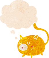 dessin animé content chat avec pensée bulle dans grunge affligé rétro texturé style png