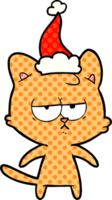 aburrido mano dibujado cómic libro estilo ilustración de un gato vistiendo Papa Noel sombrero png