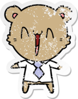 distressed sticker of a happy bear cartoon png