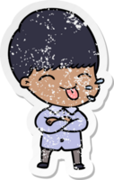 distressed sticker of a cartoon boy sticking out tongue png