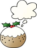 cartoon christmas pudding with thought bubble in smooth gradient style png