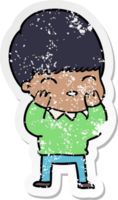 distressed sticker of a happy cartoon boy png