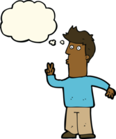 cartoon man signalling with hand with thought bubble png