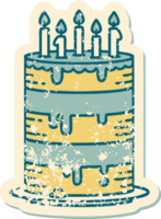 iconic distressed sticker tattoo style image of a birthday cake png