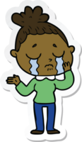 sticker of a cartoon crying woman png