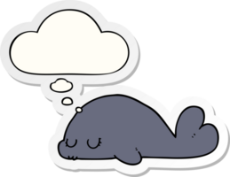 cute cartoon seal with thought bubble as a printed sticker png