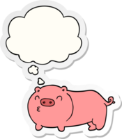 cartoon pig with thought bubble as a printed sticker png