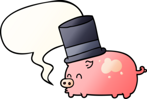 cartoon pig wearing top hat with speech bubble in smooth gradient style png