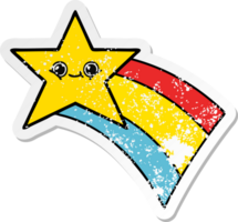 distressed sticker of a cute cartoon shooting rainbow star png