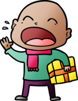 cartoon shouting bald man with present png