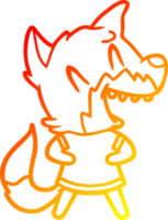 warm gradient line drawing of a laughing fox cartoon png