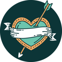 image emblématique de style tatouage d'un coeur et d'une bannière de flèche png