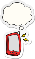 cartoon mobile phone with thought bubble as a printed sticker png