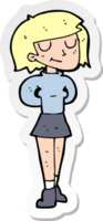 sticker of a cartoon pleased woman png