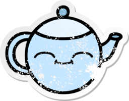 distressed sticker of a cute cartoon happy teapot png