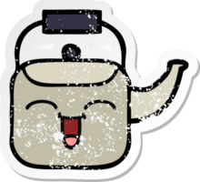 distressed sticker of a cute cartoon kettle png