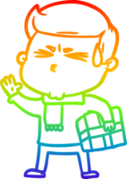 rainbow gradient line drawing of a cartoon man sweating png