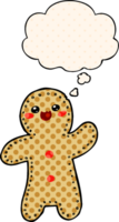 cartoon gingerbread man with thought bubble in comic book style png
