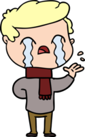 cartoon man crying wearing winter scarf png