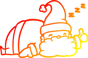 warm gradient line drawing of a sleepy santa giving thumbs up symbol png