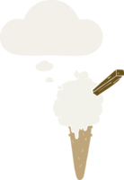 dibujos animados hielo crema con pensamiento burbuja en retro estilo png