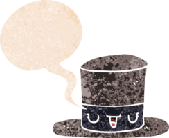 cartoon top hat with speech bubble in grunge distressed retro textured style png