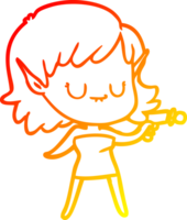 warm gradient line drawing of a happy cartoon elf girl png