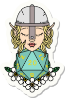 sticker of a elf fighter with natural twenty dice roll png