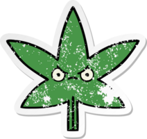 beunruhigter Aufkleber eines niedlichen Cartoon-Marihuana-Blatts png