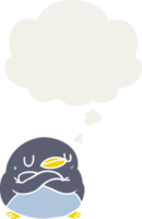 cartoon penguin with thought bubble in retro style png