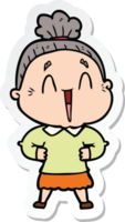 sticker of a cartoon happy old lady png