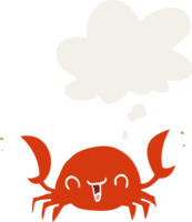 cartoon crab with thought bubble in retro style png