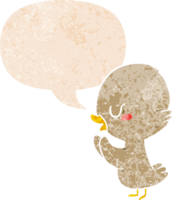 cartoon duckling with speech bubble in grunge distressed retro textured style png