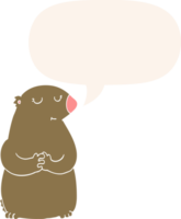 cute cartoon bear with speech bubble in retro style png