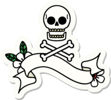 tattoo style sticker with banner of cross bones png