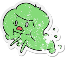 hand drawn distressed sticker cartoon of kawaii scary ghost png