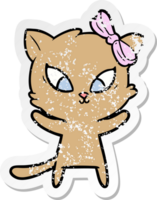 distressed sticker of a cartoon cat png