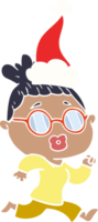hand drawn flat color illustration of a woman wearing spectacles wearing santa hat png
