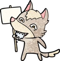 cartoon hungry wolf with sign post png