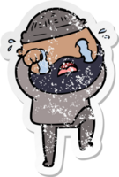 distressed sticker of a cartoon bearded man crying and stamping foot png