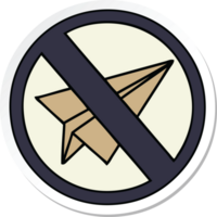 sticker of a cute cartoon no paper aeroplane sign png