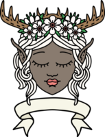 visage de personnage de druide elfe de style tatouage rétro avec bannière png