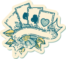 iconic distressed sticker tattoo style image of cards and banner png