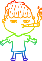 rainbow gradient line drawing of a cartoon man smoking png