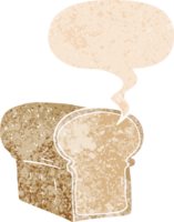 dibujos animados pan de un pan con habla burbuja en grunge afligido retro texturizado estilo png