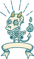 scroll banner with tattoo style skeleton demon character png