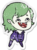 distressed sticker of a cartoon laughing vampire girl png