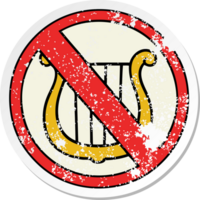distressed sticker of a cute cartoon no music allowed sign png