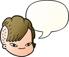 cartoon female face with speech bubble in smooth gradient style png