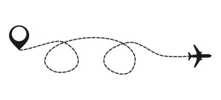 Airplane line path. Air plane flight route with start point and dotted line trace vector